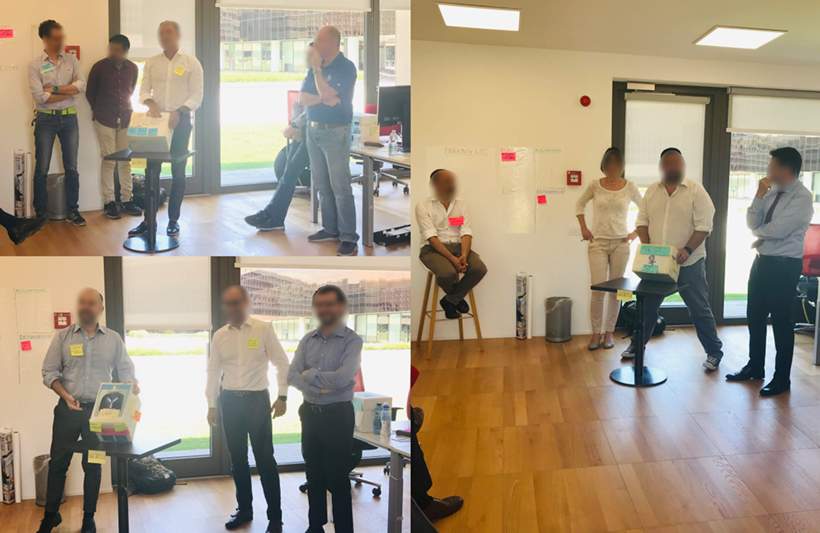 Teams presenting their boxes